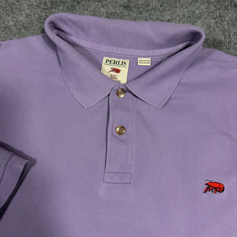 Perlis Crawfish Polo Short Sleeve Mens 3XL Purple Peruvian Cotton EUC